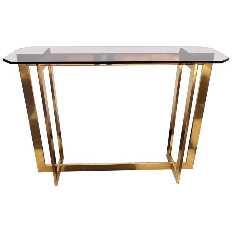 Pin On Lile // Vintage Pieces Throughout Brass Smoked Glass Console Tables (View 5 of 20)