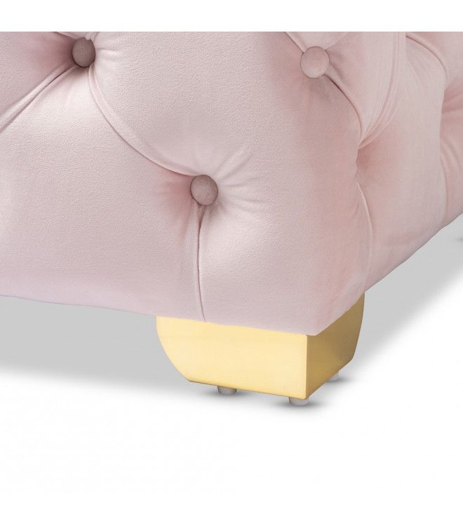 Pink Blush Velvet Tufted Square Footstool Ottoman Gold Base Within Pink Champagne Tufted Fabric Ottomans (View 16 of 20)