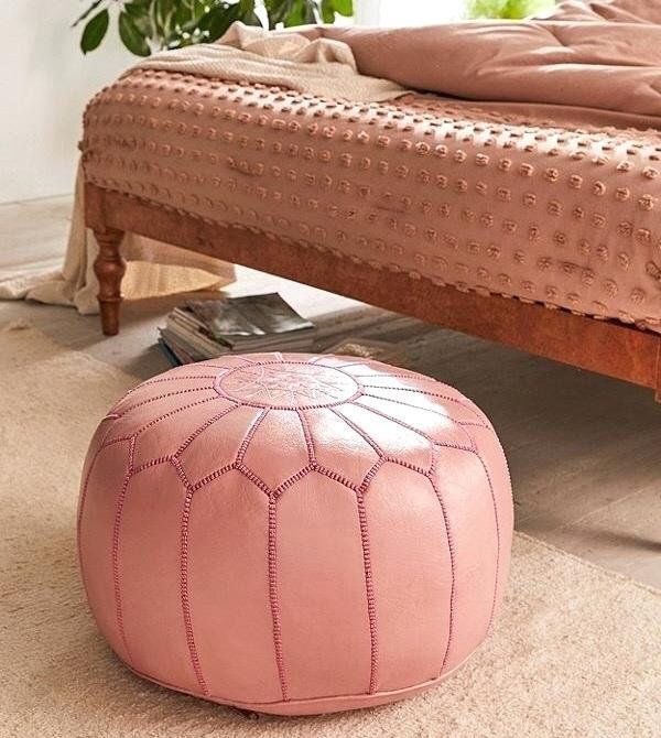 Pink Moroccan Genuine Leather Pouf,pouf Ottoman , Pink Moroccan Leather Pertaining To Brown Moroccan Inspired Pouf Ottomans (View 13 of 20)