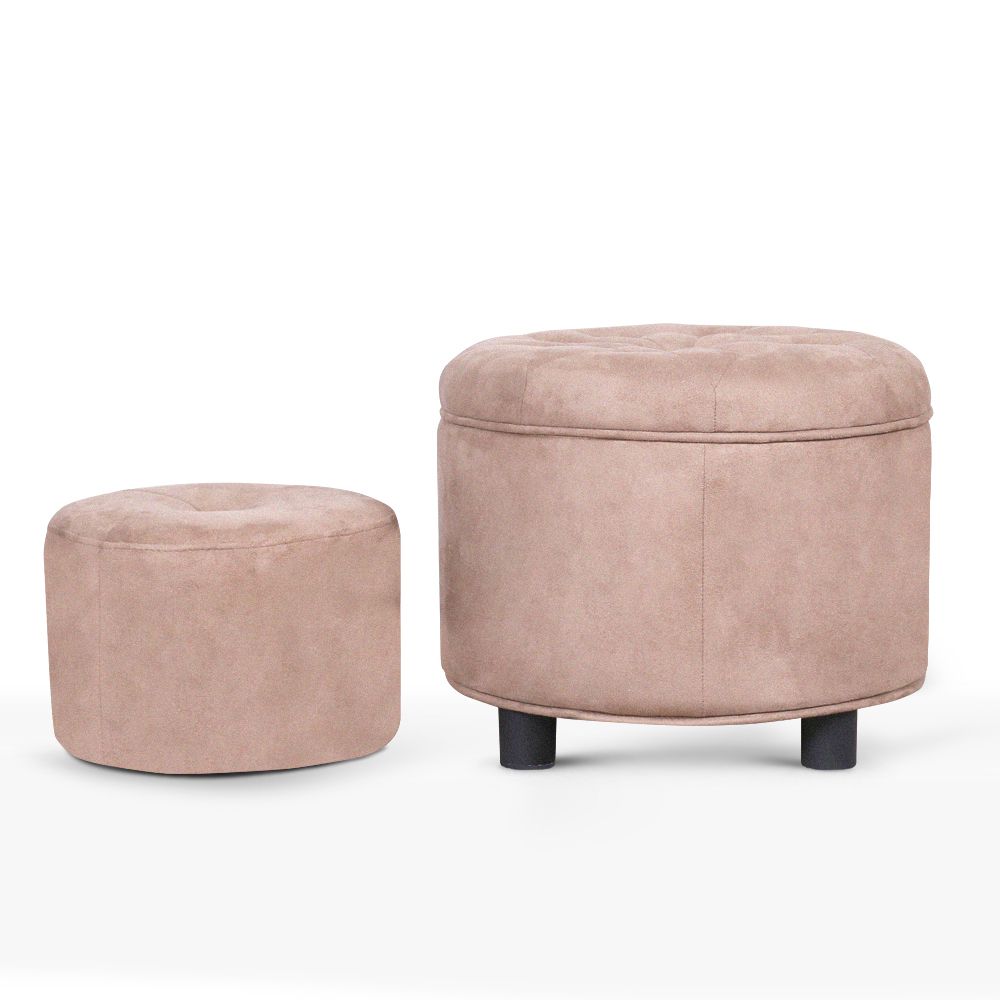 Pink Velvet Button Tufted Round Storage Ottoman With Removable Lid Regarding Cream Fabric Tufted Round Storage Ottomans (View 10 of 20)