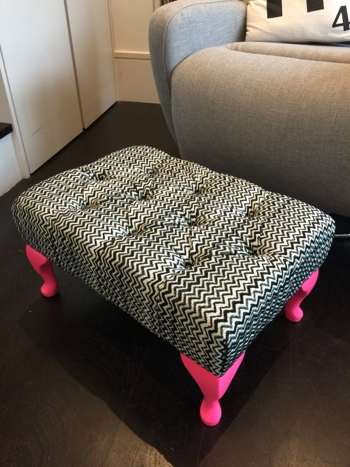Pinleighflo On Ottomans | Upholstered Footstool, Pink Fabric Regarding Pink Fabric Banded Ottomans (View 1 of 20)