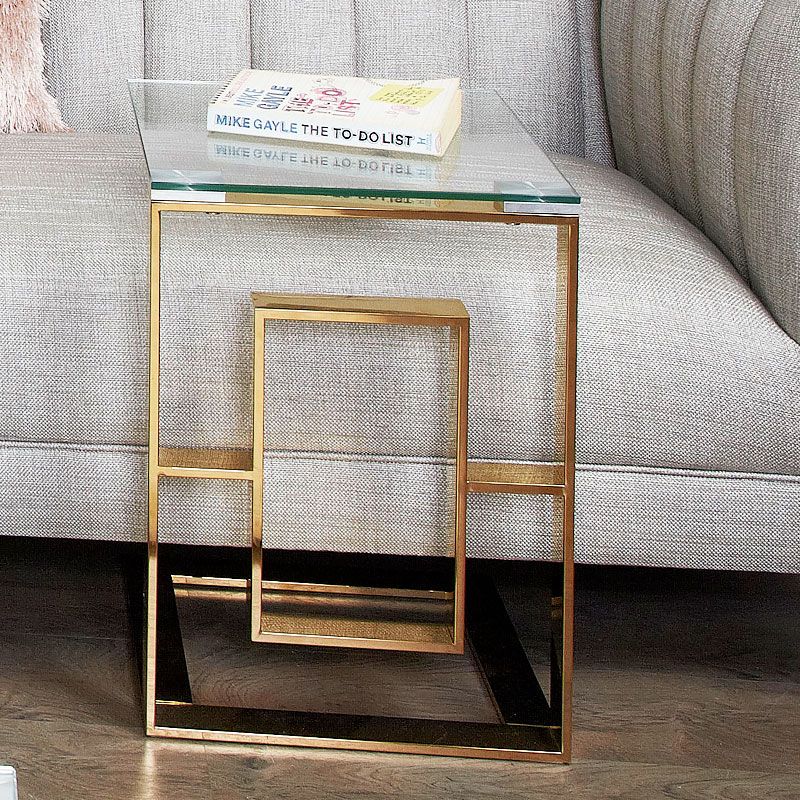 Plaza Gold Contemporary Clear Glass Sofa Table Side End Display Table In Metallic Gold Console Tables (View 9 of 20)