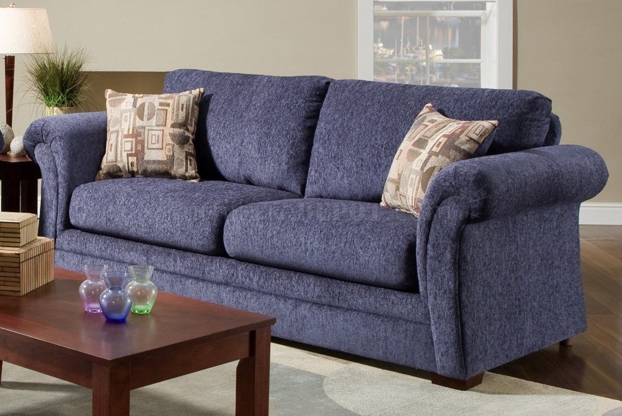 Plush Blue Fabric Casual Modern Living Room Sofa & Loveseat Set Throughout Blue Fabric Lounge Chair And Ottomans Set (View 9 of 20)