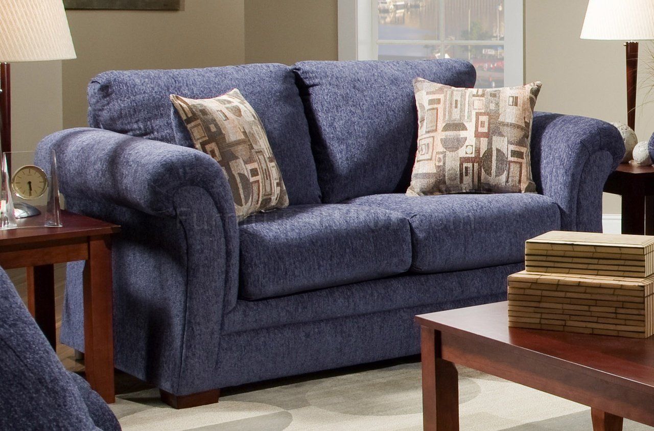 Plush Blue Fabric Casual Modern Living Room Sofa & Loveseat Set With Regard To Blue Fabric Lounge Chair And Ottomans Set (View 7 of 20)
