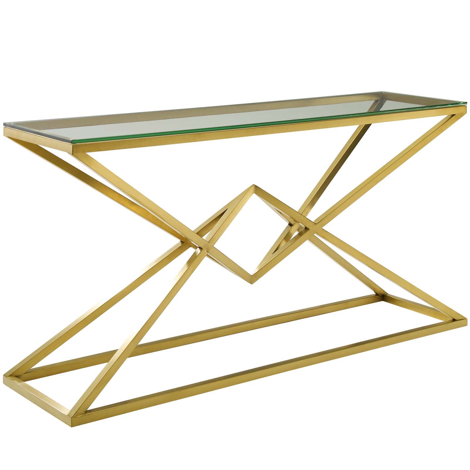 Point 59" Brushed Gold Metal Stainless Steel Console Table In Gold For Walnut Wood And Gold Metal Console Tables (View 14 of 20)