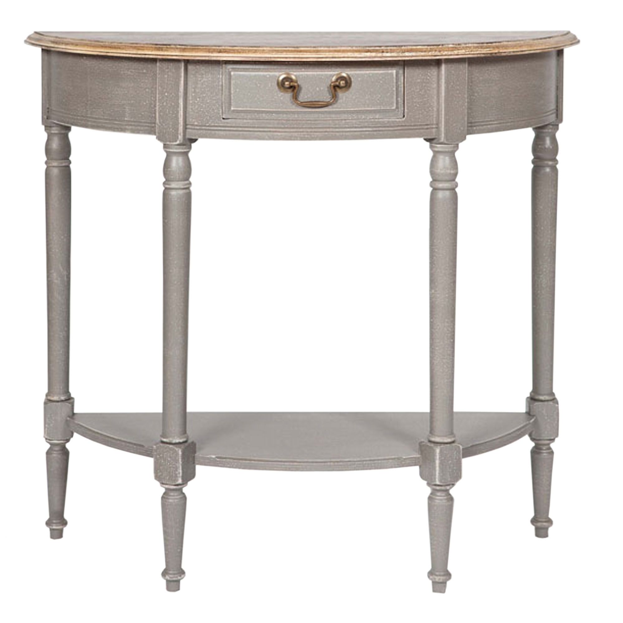 Poitiers Grey Shabby Chic Half Moon Console Table | Table | Hd365 Throughout Gray Wood Veneer Console Tables (View 12 of 20)