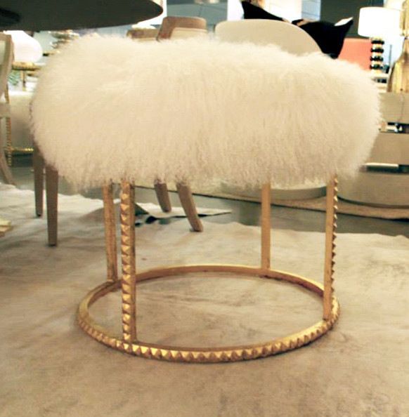 Pom Pom Hollywood Regency White Lamb/gold Studded Pouf Ottoman Inside Charcoal And White Wool Pouf Ottomans (View 16 of 20)