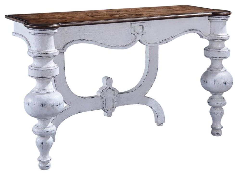 Portico Console Rounded Corner Rustic Pecan Antiqued White Solid Inside Warm Pecan Console Tables (View 9 of 20)