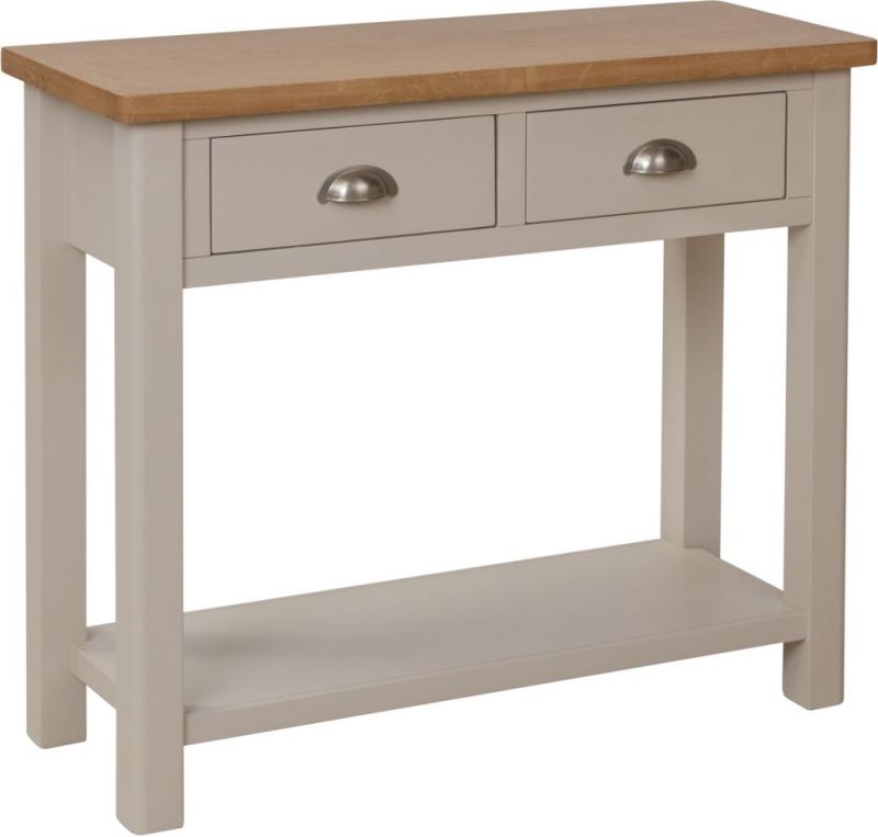 Portland Oak And Dove Grey Painted 2 Drawer Console Table Within 2 Drawer Console Tables (View 9 of 20)