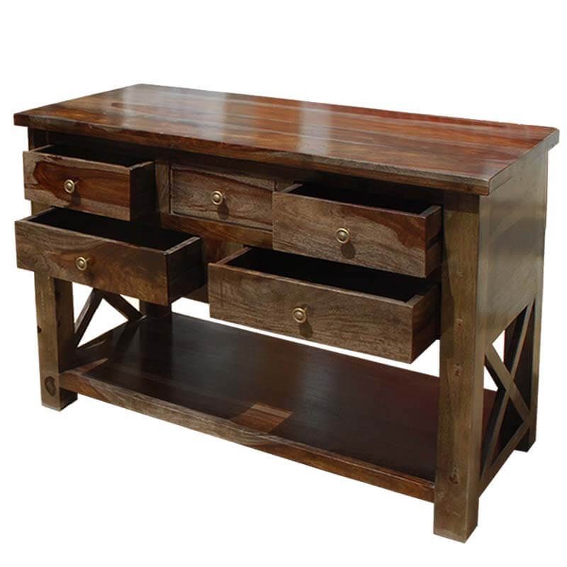 Portland Solid Wood 4 Storage Drawer Console Foyer Table Regarding Espresso Wood Storage Console Tables (View 18 of 20)
