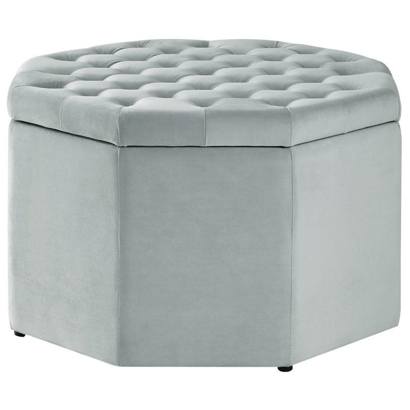 Posh Living Jeremiah Tufted Velvet Storage Ottoman In Light Gray With Light Gray Tufted Round Wood Ottomans With Storage (View 20 of 20)