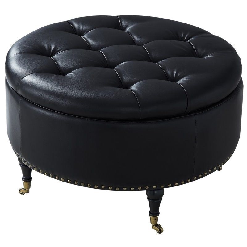 Posh Living Landon Tufted Faux Leather Storage Ottoman With Casters In With Regard To Black Leather And Bronze Steel Tufted Ottomans (View 1 of 20)