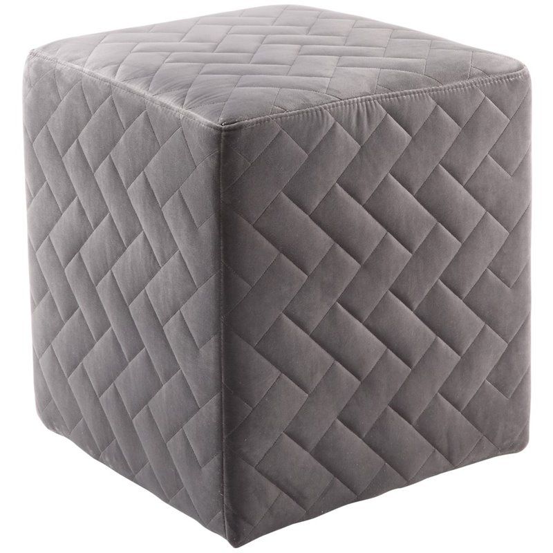 Posh Living Micah Modern Quilted Velvet Upholstered Cube Ottoman In In Silver Chevron Velvet Fabric Ottomans (View 15 of 20)