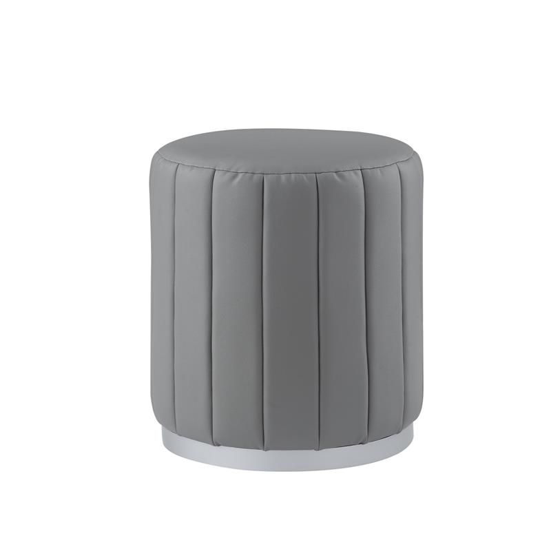 Posh Living Nicole Miller Orpheus Modern Faux Leather Ottoman In Gray Inside Silver Faux Leather Ottomans With Pull Tab (View 17 of 20)