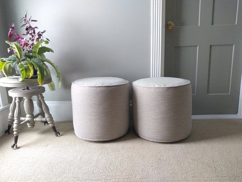 Pouf Ottoman Neutral Beige Taupe And Light Grey Pouf Filled | Etsy Intended For Neutral Beige Linen Pouf Ottomans (View 17 of 20)