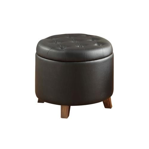 Poundex Casual Black Faux Leather Round Storage Ottoman At Lowes For Black Faux Leather Ottomans With Pull Tab (View 12 of 20)