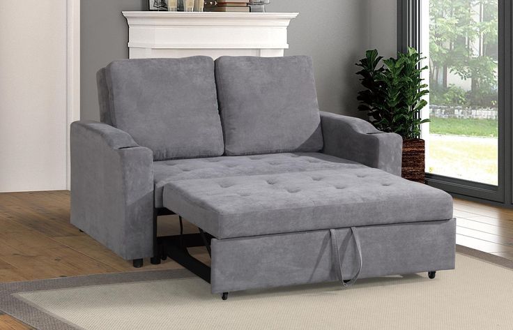 Poundex P6579 Light Gray Sleeper / Convertible Sofa | Pull Out Bed Intended For Light Gray Fold Out Sleeper Ottomans (View 14 of 20)