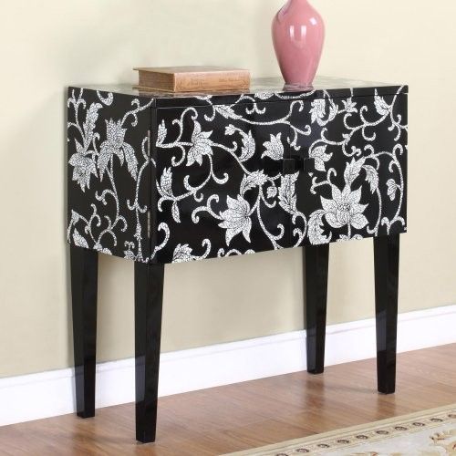 Powell Floral Print Console Table – Black/white – Traditional – Side With Black And White Console Tables (View 12 of 20)