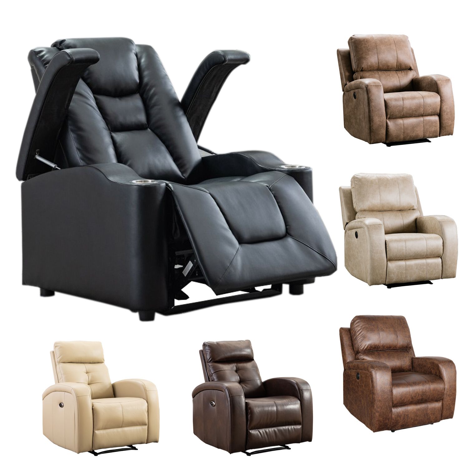 Power Recliner Chair Breathable Bonded Leather Reclining Sofa With Usb Inside Faux Leather Ac And Usb Charging Ottomans (View 10 of 20)