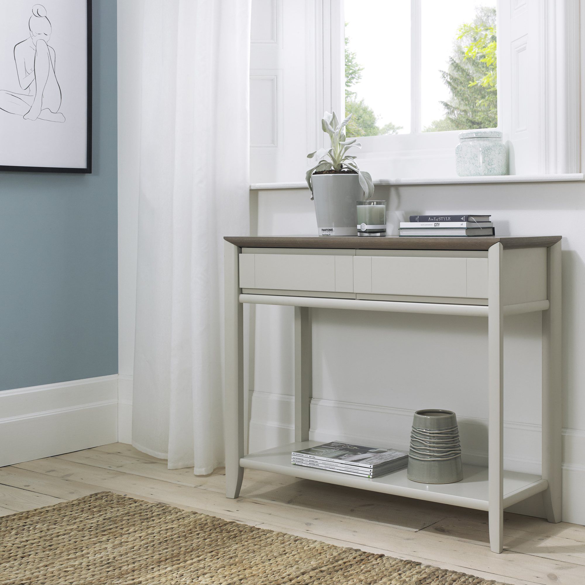 Premier Collection Bergen Grey Washed Oak & Soft Grey Console Table Intended For Gray Wood Veneer Console Tables (View 2 of 20)