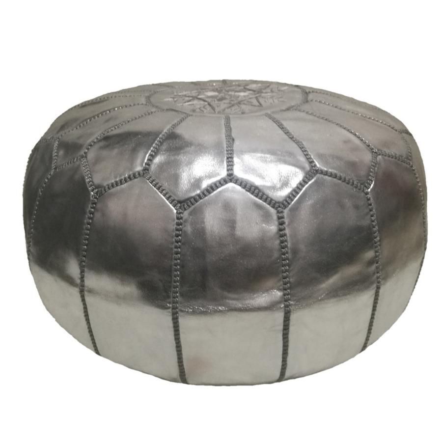 Premium Handmade Eco Leather Synthetic Moroccan Pouf Ottoman Round Throughout Silver And White Leather Round Ottomans (View 6 of 20)