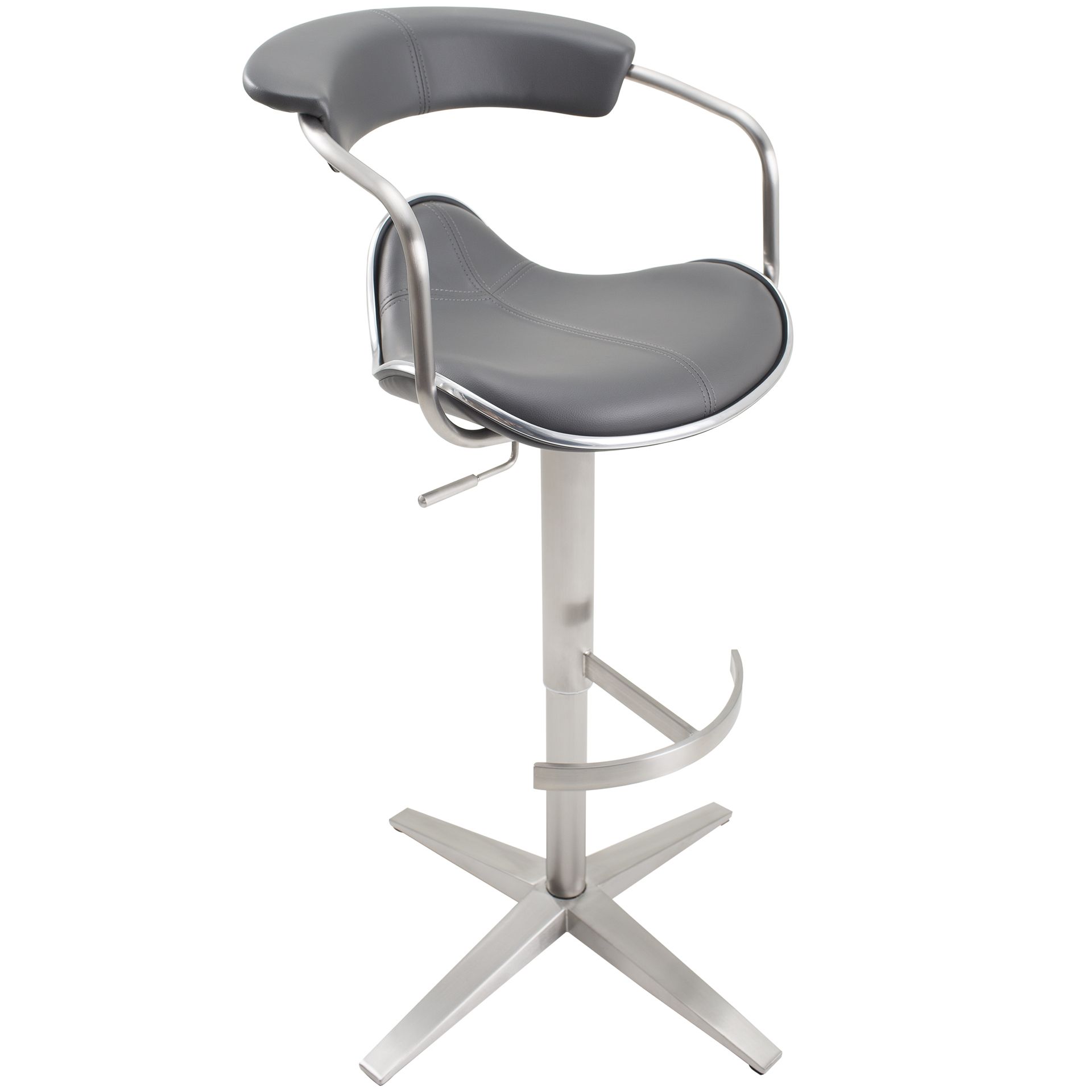 Primo Brushed Stainless Steel Adjustable Height Swivel Stool With Arms Intended For Gray Nickel Stools (View 14 of 20)