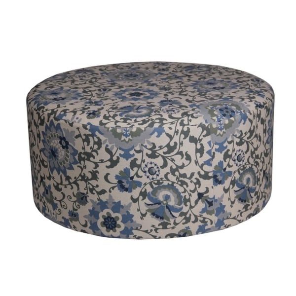 Privilege Blue Fabric/wood 36 Inch Transitional Round Ottoman – Free Within Dark Blue Fabric Banded Ottomans (View 16 of 20)