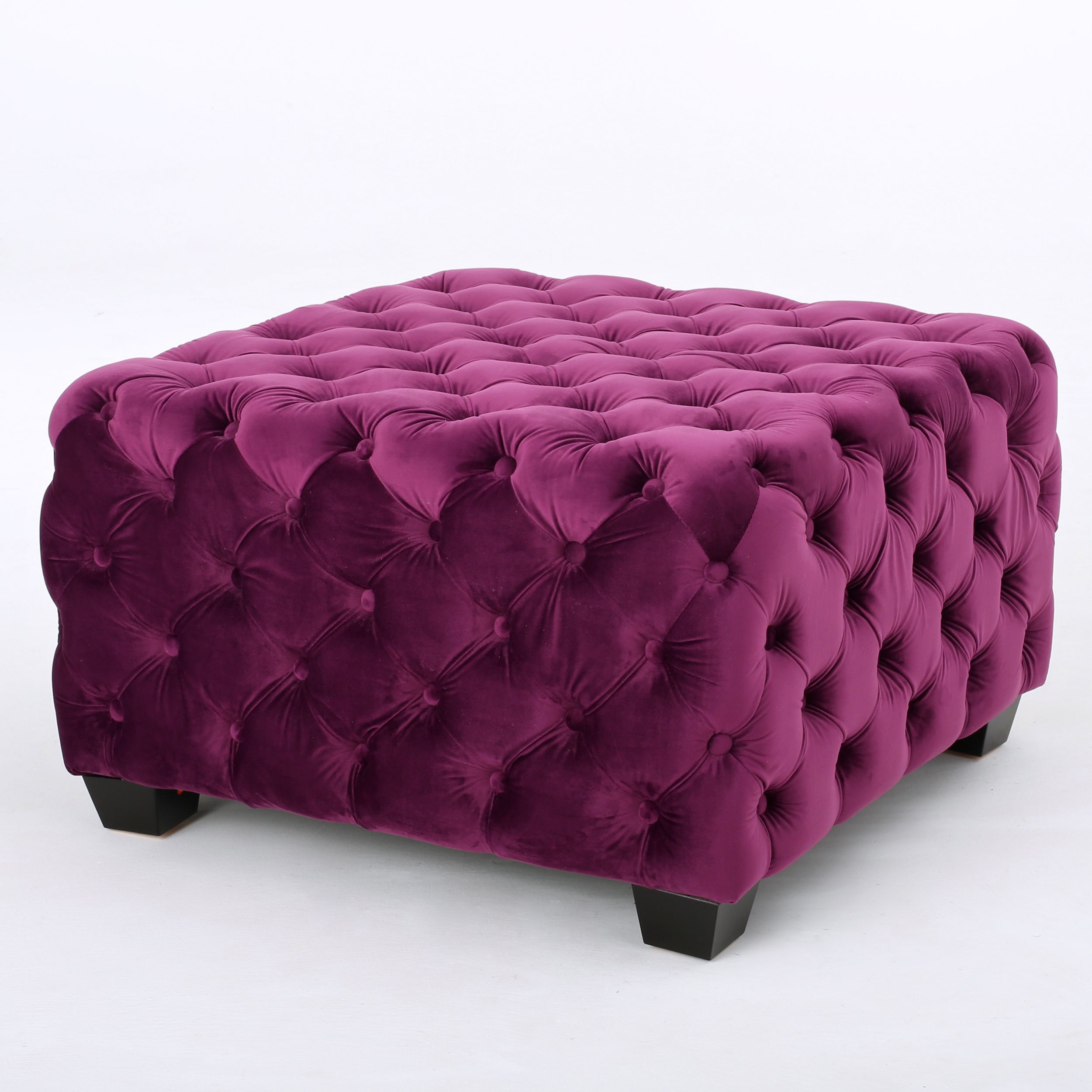 Provence Tufted Velvet Fabric Square Ottoman Bench, Fuchsia – Walmart For Velvet Ribbed Fabric Round Storage Ottomans (View 12 of 20)