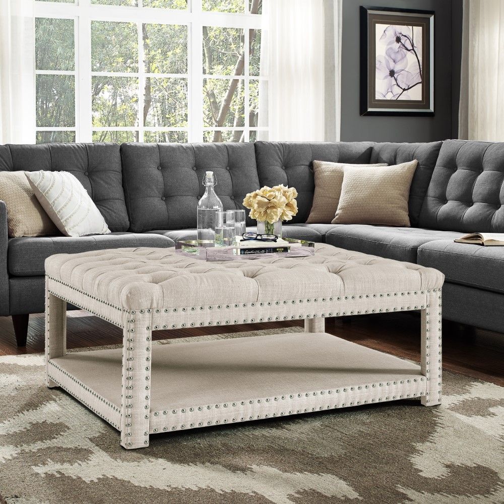 Pulaski – Beige Button Tufted Cocktail Ottoman – Ds D153 603 619 Throughout Tufted Ottomans (View 14 of 20)