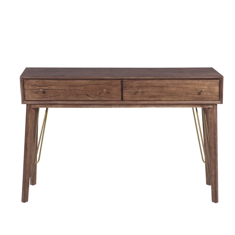 Pulaski – Mid Century Modern Distressed Walnut Two Drawer Accent Throughout Square Modern Console Tables (View 12 of 20)