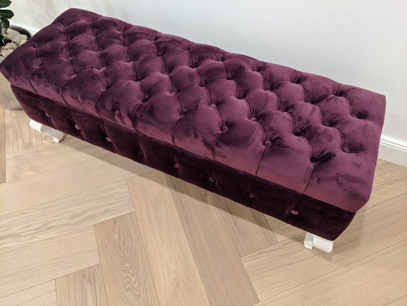 Purple Velvet Bench/ottoman With Storage Box Chesterfield | Etsy Inside Lavender Fabric Storage Ottomans (View 17 of 20)