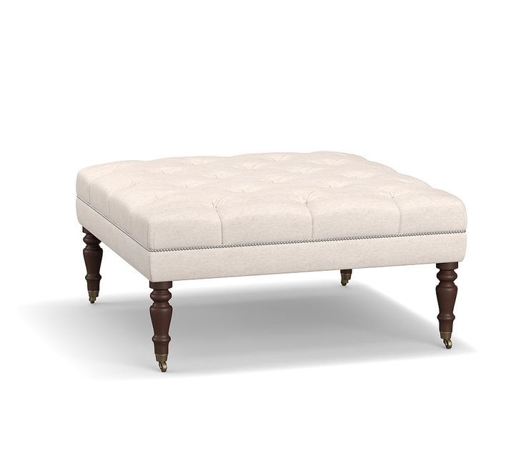 Raleigh Upholstered Tufted Square Ottoman With Turned Black Legs In Bronze Steel Tufted Square Ottomans (View 9 of 20)
