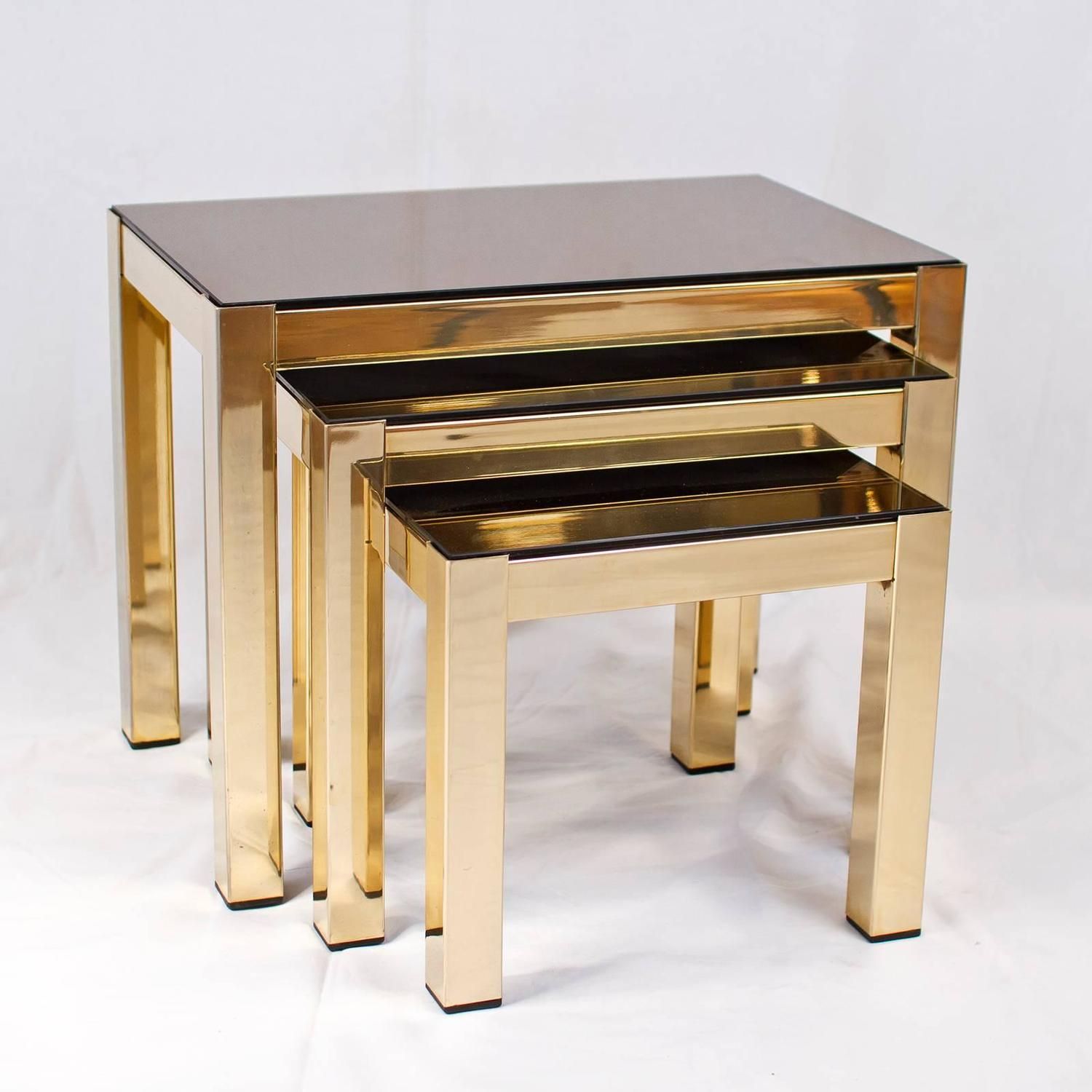Rare 23 Carat Gold Plated Nesting Tables With Copper Mirror Tops For Antique Gold Nesting Console Tables (View 6 of 20)