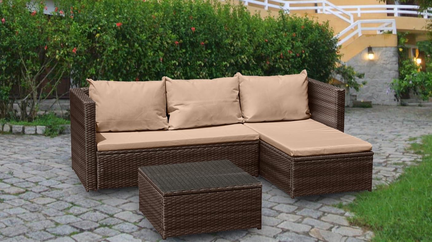 Rattan Sofa Set Garden Corner L Shaped Outdoor Patio Furniture Set Within Black And Tan Rattan Console Tables (View 3 of 20)
