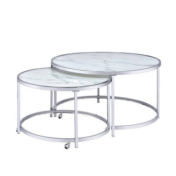 Realm Round 2 Piece Nesting Coffee Tablegreyson Living – Overstock Regarding Round Gold Metal Cage Nesting Ottomans Set Of  (View 10 of 20)