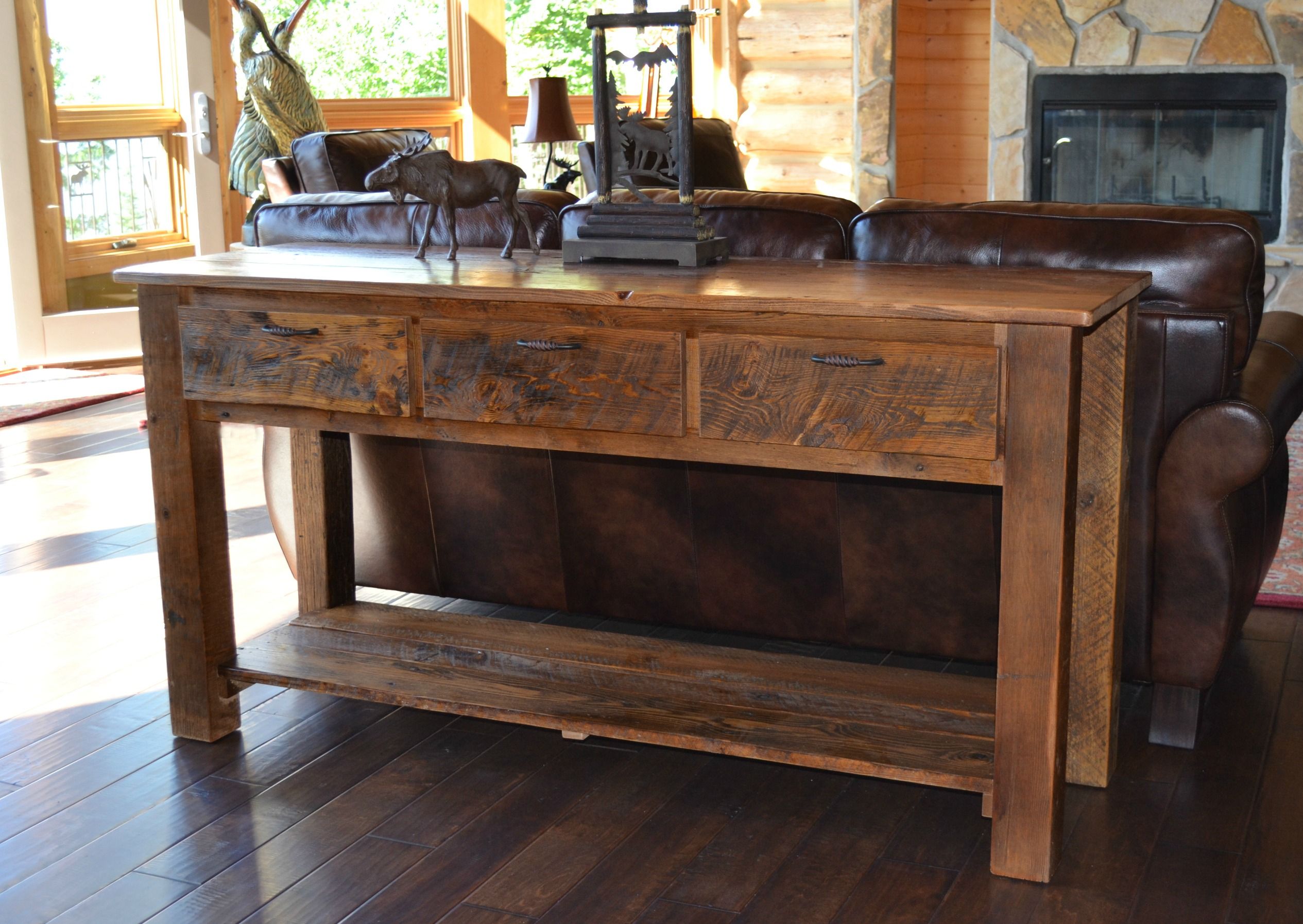 Reclaimed Teton 3 Drawer Sofa Table | Rustic Furniture Malltimber Creek Throughout Reclaimed Wood Console Tables (View 16 of 20)