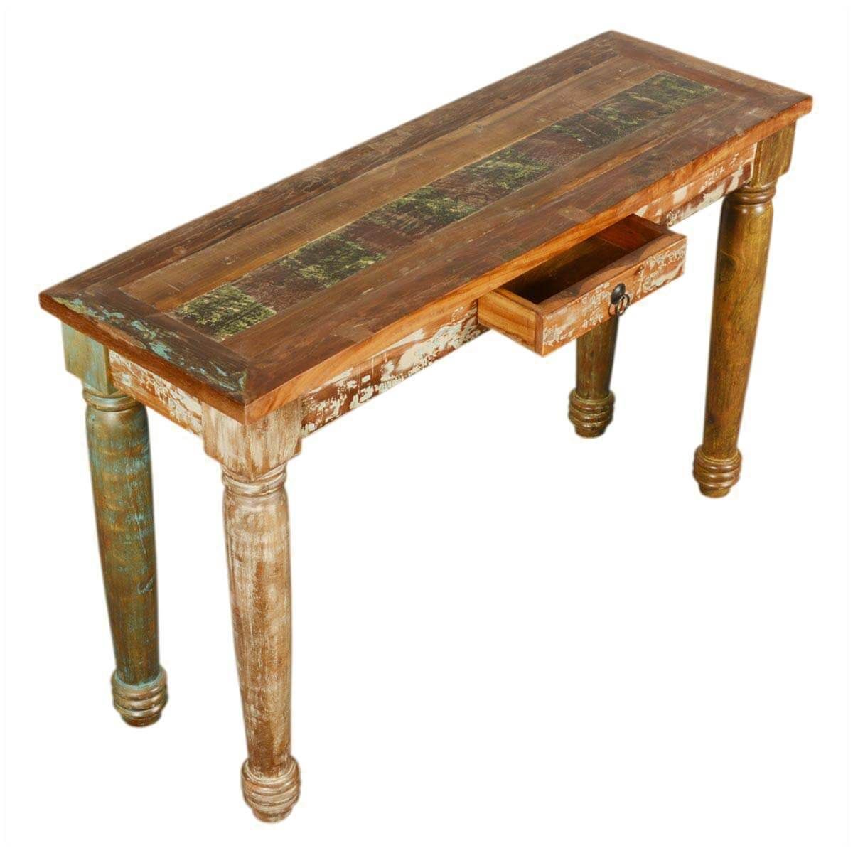 Reclaimed Wood Handcrafted Sofa Entryway Hall Rustic Console Table Regarding Smoked Barnwood Console Tables (View 7 of 20)