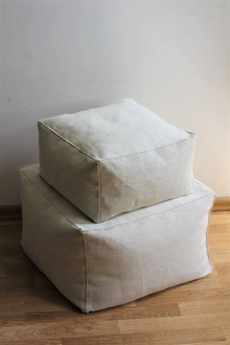 Rectangle Pouf Ivory Floor Cushion Pouf Ottoman Linen Living Room Decor With Regard To Textured Tan Cylinder Pouf Ottomans (View 3 of 20)