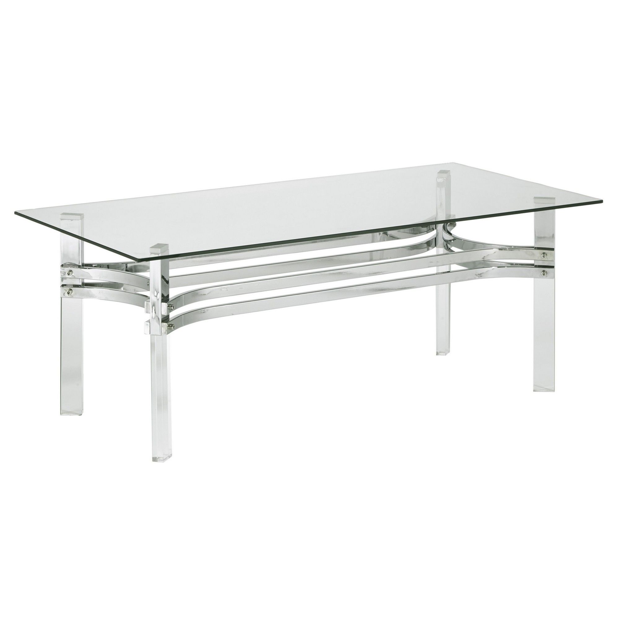 Rectangular Glass Top Cocktail Table With Straight Acrylic Legs, Clear Intended For Chrome And Glass Rectangular Console Tables (View 8 of 20)