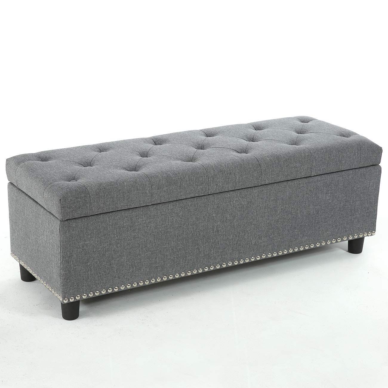 Rectangular Gray Storage Fabric Ottoman Bench Tufted Footrest Lift Top With Regard To Fabric Tufted Storage Ottomans (View 5 of 20)