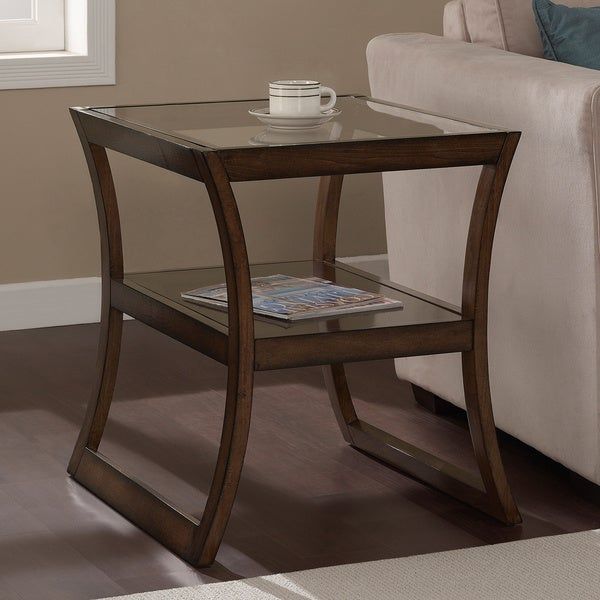 Rectangular Walnut Glass Top End Table – 15928888 – Overstock With Regard To Walnut And Gold Rectangular Console Tables (View 12 of 20)