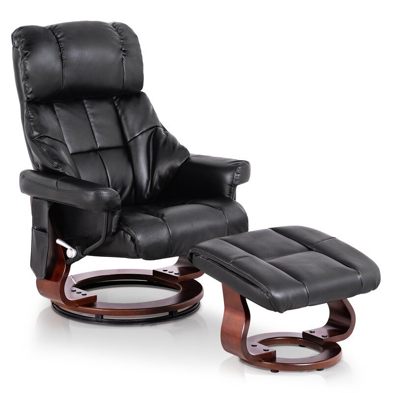 Red Barrel Studio® Huttonsville Faux Leather Manual Swivel Recliner For Black Faux Leather Swivel Recliners (View 11 of 20)
