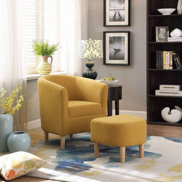 Red Barrel Studio Modern Accent Chair, Upholstered Arm Chair Linen With Mustard Yellow Modern Ottomans (View 18 of 20)
