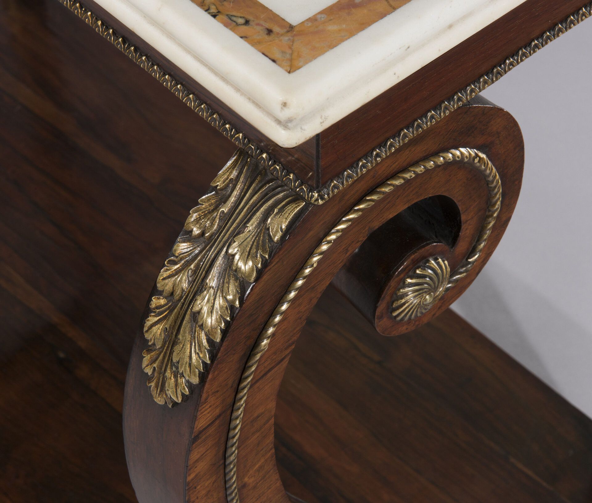 Regency Rosewood & Brass Mounted Marble Top Console Table – Freshfords In Marble Console Tables (View 9 of 20)
