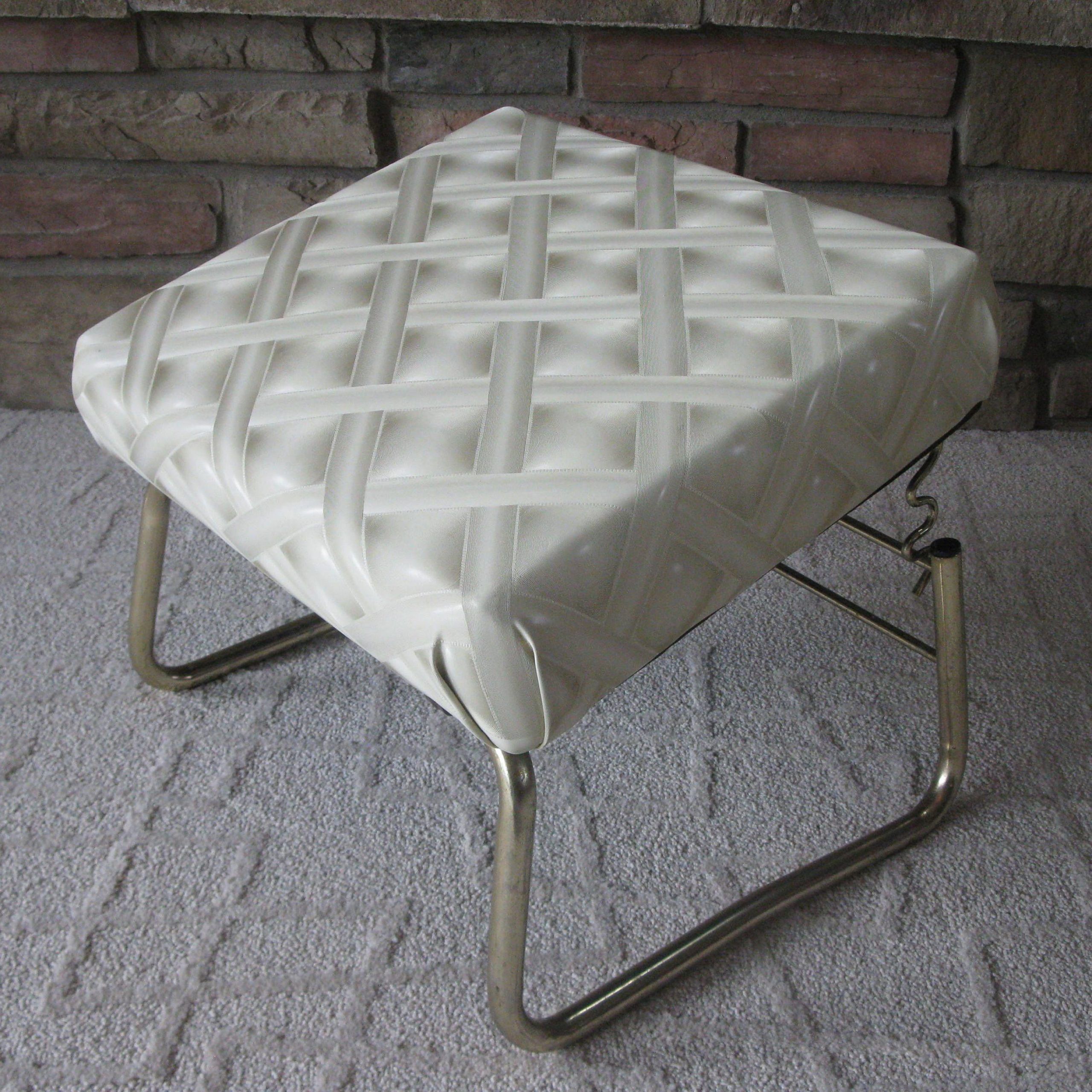 Retro Pearl Wick Leg Lounger  Ottoman  Beige  Adjustable Footstool Intended For Beige And White Tall Cylinder Pouf Ottomans (Gallery 19 of 20)
