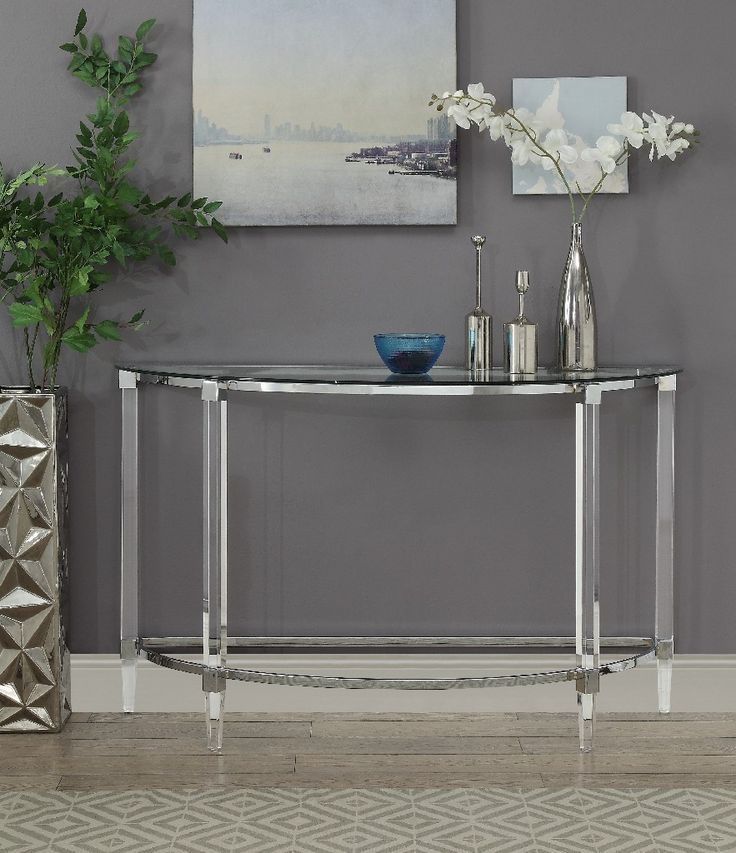 Reva Sofa Table In Clear Acrylic, Chrome & Clear Glass – Acme Furniture With Regard To Glass And Chrome Console Tables (View 4 of 20)