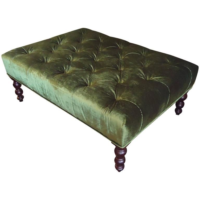 Rich Green Tufted Velvet Ottoman At 1stdibs Pertaining To Green Fabric Oversized Pouf Ottomans (View 16 of 20)