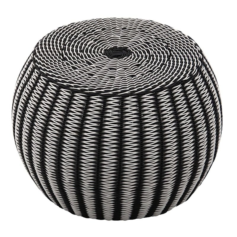 Rio 24" Black & Gray Outdoor Wicker Woven Nested Ottoman, Large | At Home Pertaining To Black And Off White Rattan Ottomans (View 14 of 19)