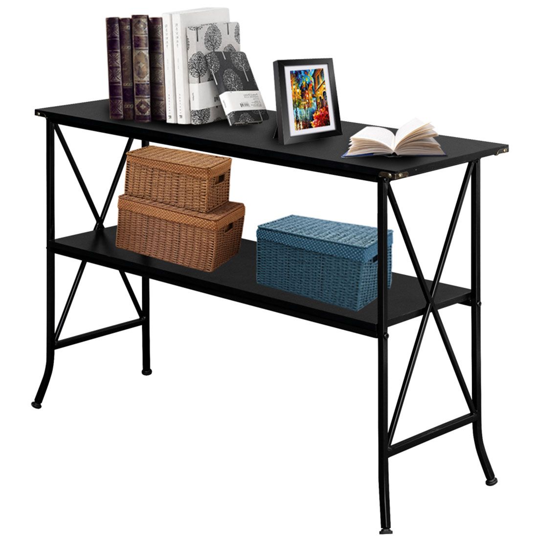 Robot Gxg Black Mdf Countertop Black Wrought Iron Base 2 Layers Console Throughout Aged Black Console Tables (View 9 of 20)