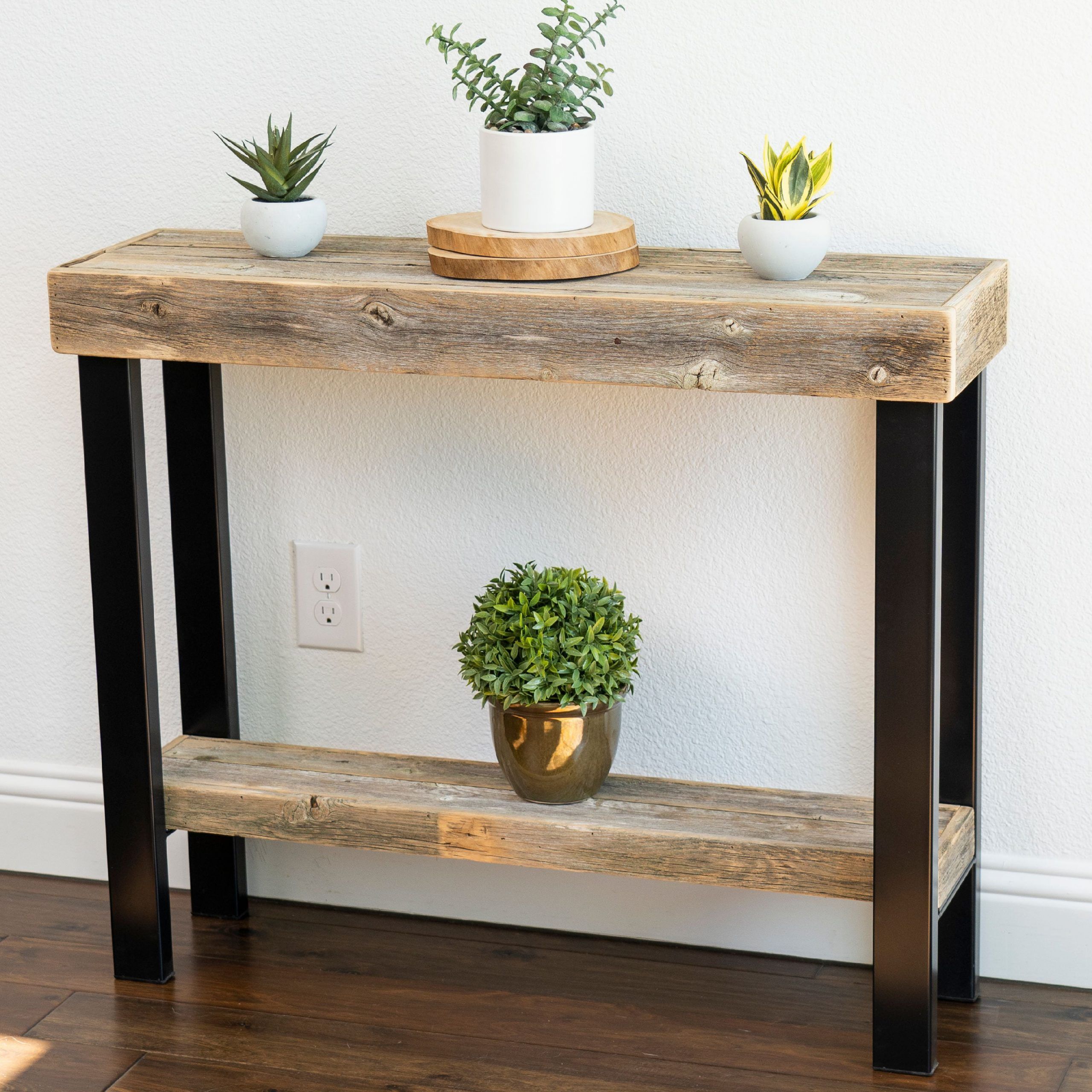 Roland Small Living Room Console Table, Reclaimed Wood W/ Black Intended For Black Metal Console Tables (View 4 of 20)